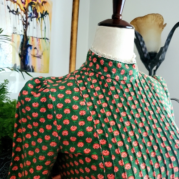 Vintage 70s Green Cottagecore Prairie Dress - Picture 4 of 7